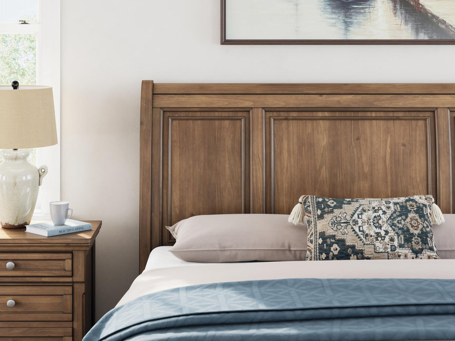 Vandenmore California King Storage Sleigh Bed with Mirrored Dresser and Nightstand
