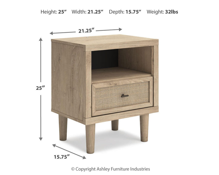 Cielden King Upholstered Bed with Roll Slats, Dresser, Mirror and Nightstand