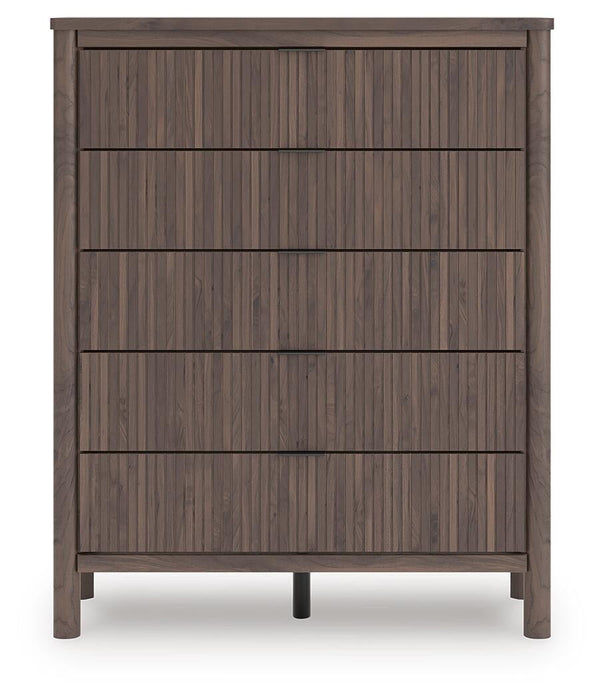 Cadmori Queen Upholstered Panel Bed, Dresser, Mirror and Nightstand