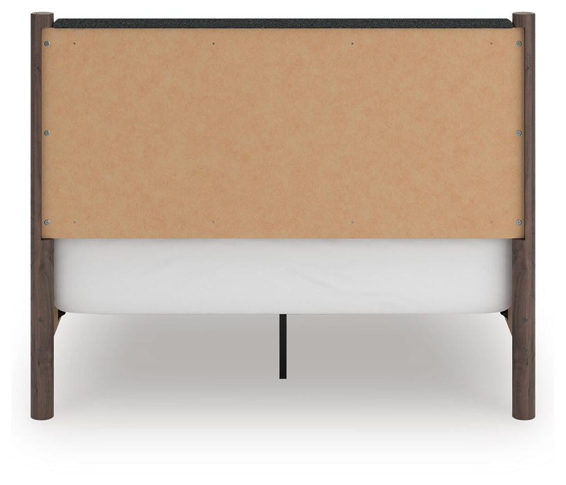 Cadmori Queen Upholstered Panel Bed, Dresser, Mirror and Nightstand