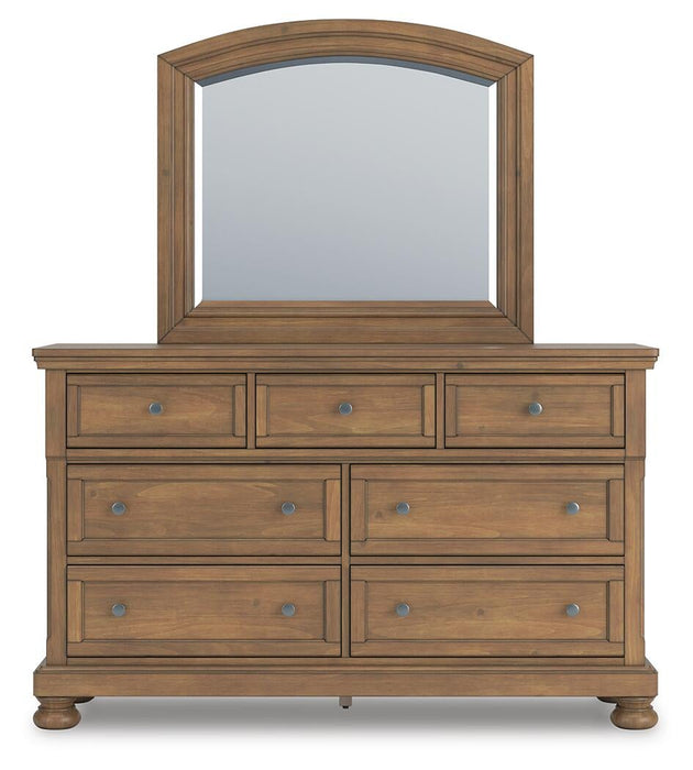 Vandenmore Queen Storage Sleigh Bed with Mirrored Dresser, Chest and Nightstand