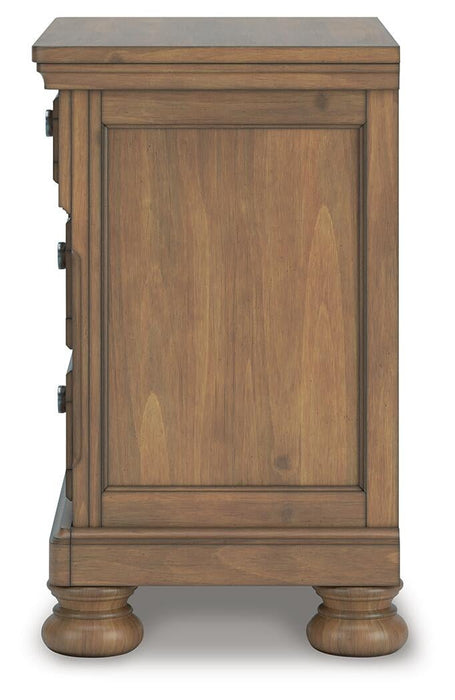 Vandenmore Queen Storage Sleigh Bed with Mirrored Dresser, Chest and Nightstand