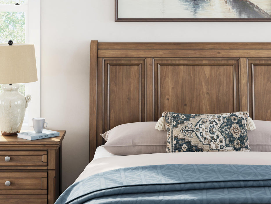Vandenmore Queen Storage Sleigh Bed with Mirrored Dresser, Chest and Nightstand