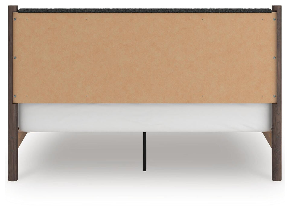 Cadmori King Upholstered Panel Platform Bed, Dresser and Mirror