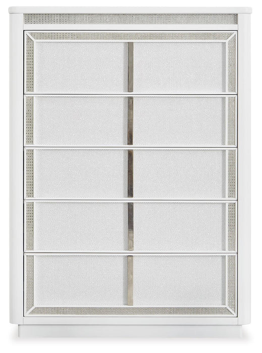 Chalanna King Upholstered Storage Bed, Dresser, Mirror, Chest and Nightstand