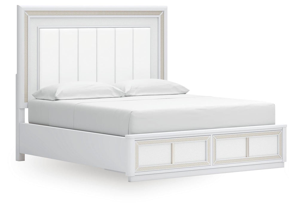 Chalanna King Upholstered Storage Bed, Dresser, Mirror and Nightstand