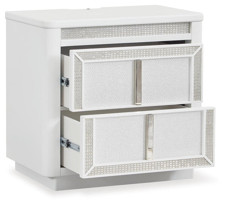 Chalanna King Upholstered Storage Bed, Dresser, Mirror and Nightstand
