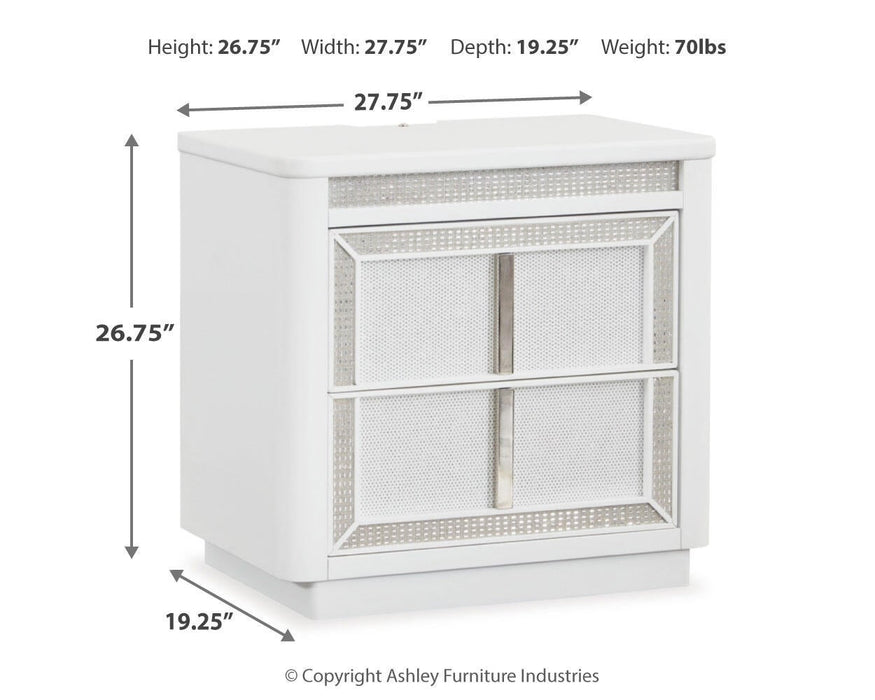 Chalanna King Upholstered Storage Bed, Dresser, Mirror and Nightstand
