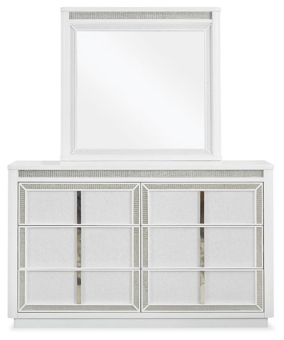 Chalanna King Upholstered Storage Bed, Dresser and Mirror