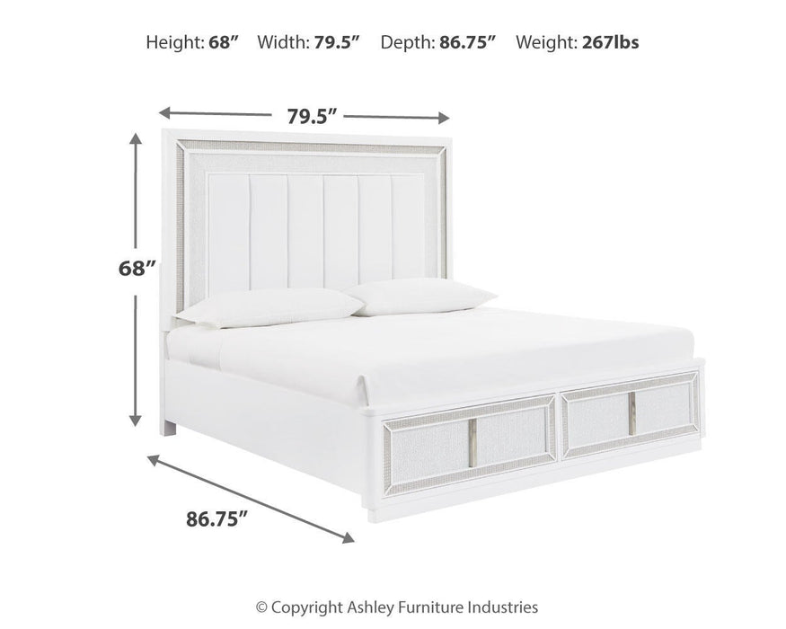 Chalanna King Upholstered Storage Bed, Dresser and Mirror