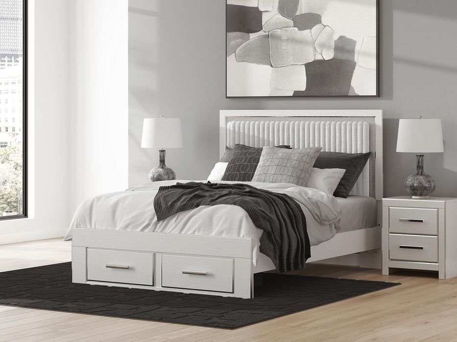 Birmonton Queen Upholstered Panel Platform Storage Bed, Dresser, Mirror and Nightstand