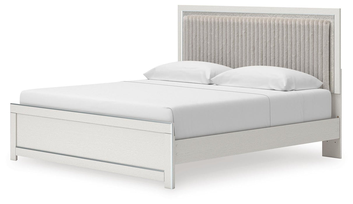 Birmonton King Upholstered Panel Platform Bed, Dresser, Mirror, Chest and Nightstand