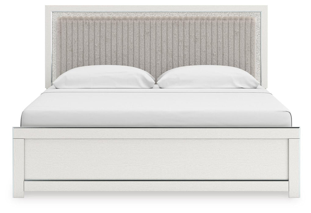 Birmonton King Upholstered Panel Platform Bed, Dresser, Mirror and Nightstand