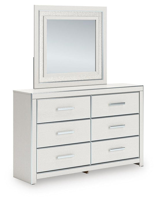 Birmonton King Upholstered Panel Platform Bed, Dresser and Mirror