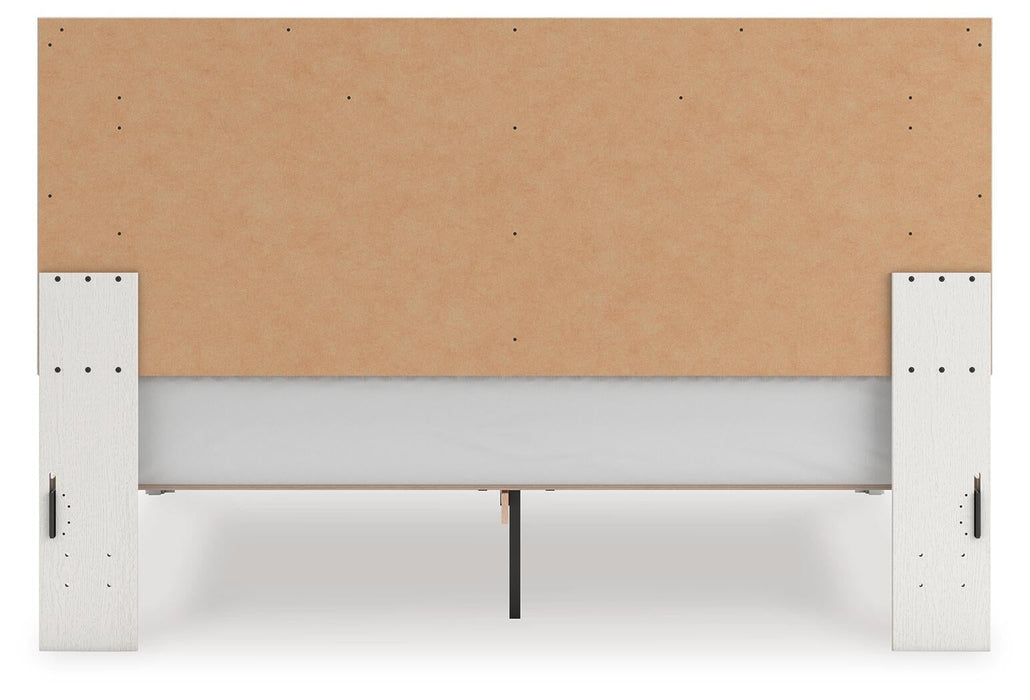 Birmonton King Upholstered Panel Platform Bed, Dresser and Mirror
