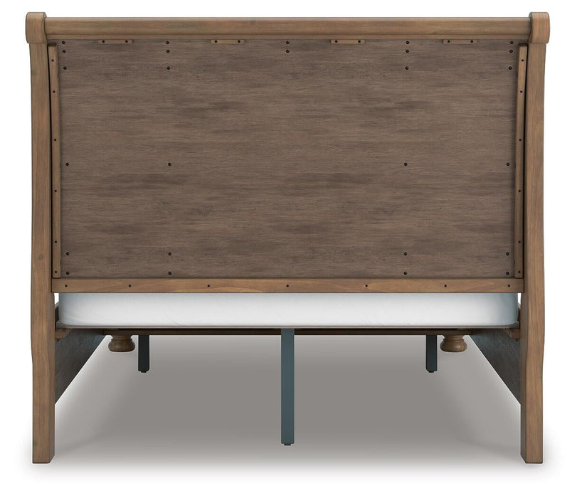Vandenmore Queen Storage Sleigh Bed with Mirrored Dresser and Nightstand