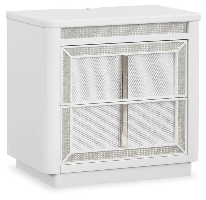 Chalanna California King Upholstered Storage Bed, Dresser, Mirror and Nightstand