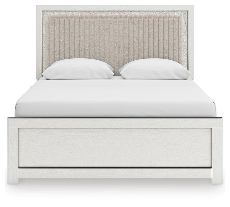 Birmonton Queen Upholstered Panel Platform Bed, Dresser, Mirror and Nightstand