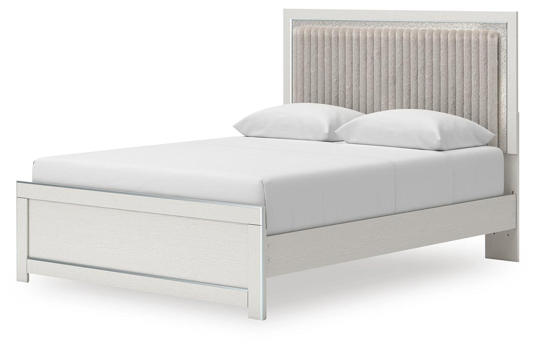 Birmonton Queen Upholstered Panel Platform Bed, Dresser, Mirror and Nightstand