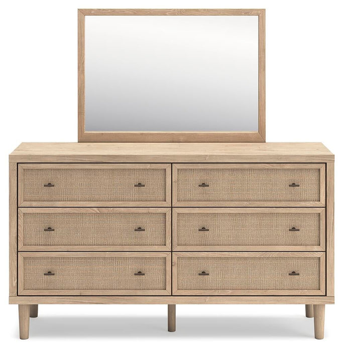 Cielden California King Upholstered Bed with Roll Slats, Dresser, Mirror, Chest and Nightstand