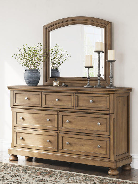 Vandenmore California King Panel Bed with Mirrored Dresser