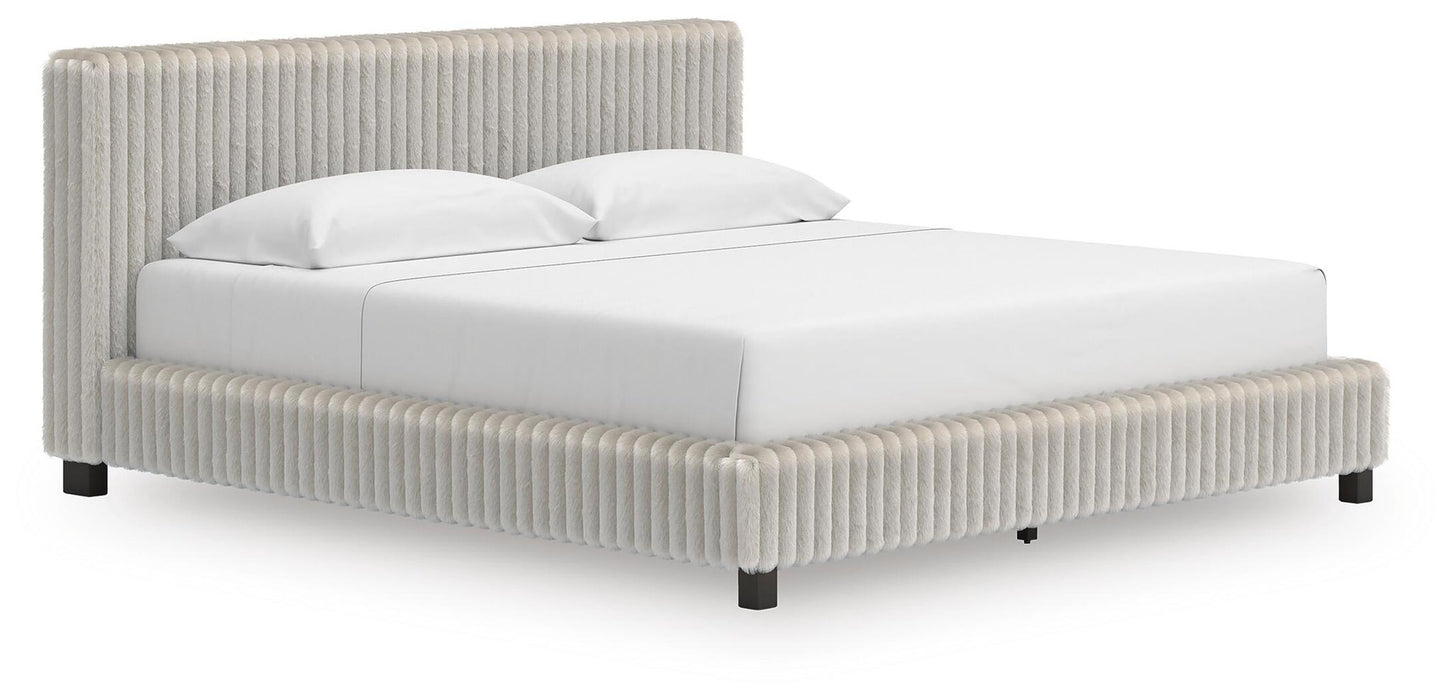 Birmonton King Upholstered Bed, Dresser, Mirror, Chest and Nightstand