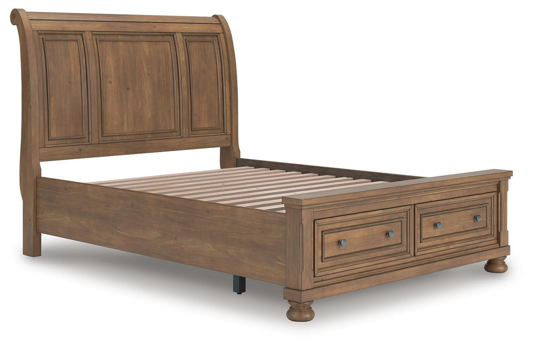 Vandenmore Queen Storage Sleigh Bed with Mirrored Dresser