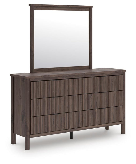 Cadmori Twin Upholstered Panel Bed, Dresser and Mirror