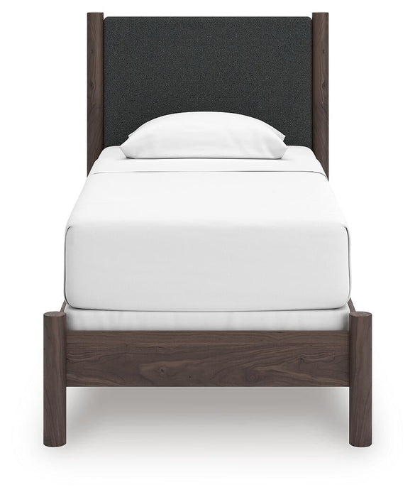 Cadmori Twin Upholstered Panel Bed, Dresser and Mirror