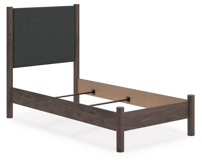 Cadmori Twin Upholstered Panel Bed, Dresser and Mirror