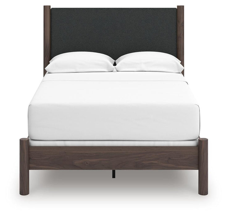 Cadmori Full Upholstered Panel Bed, Dresser and Mirror
