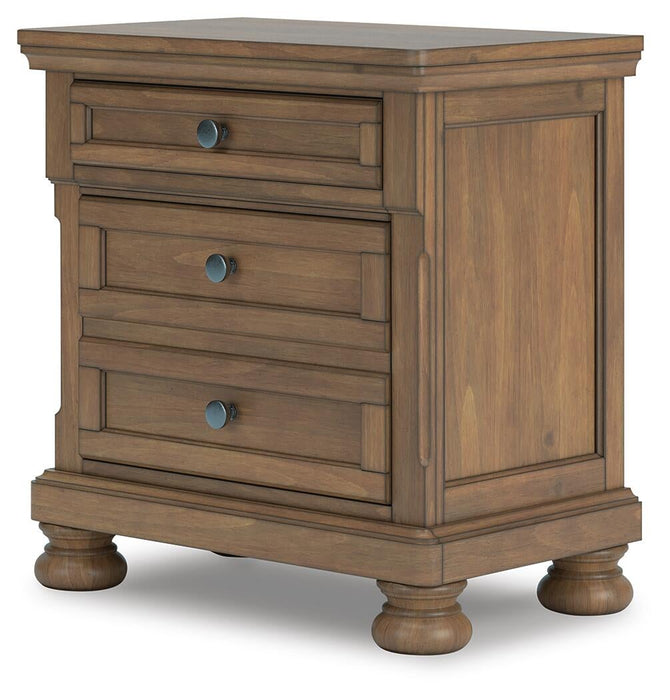 Vandenmore King Storage Sleigh Bed with Mirrored Dresser and Nightstand