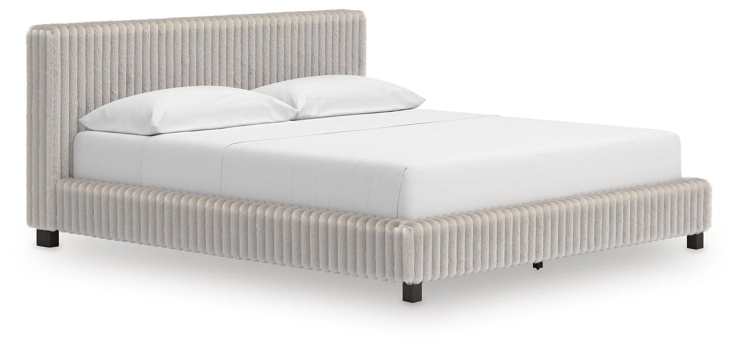 Birmonton California King Upholstered Bed, Dresser, Mirror, Chest and Nightstand