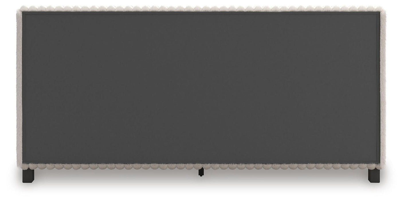 Birmonton California King Upholstered Bed, Dresser, Mirror, Chest and Nightstand