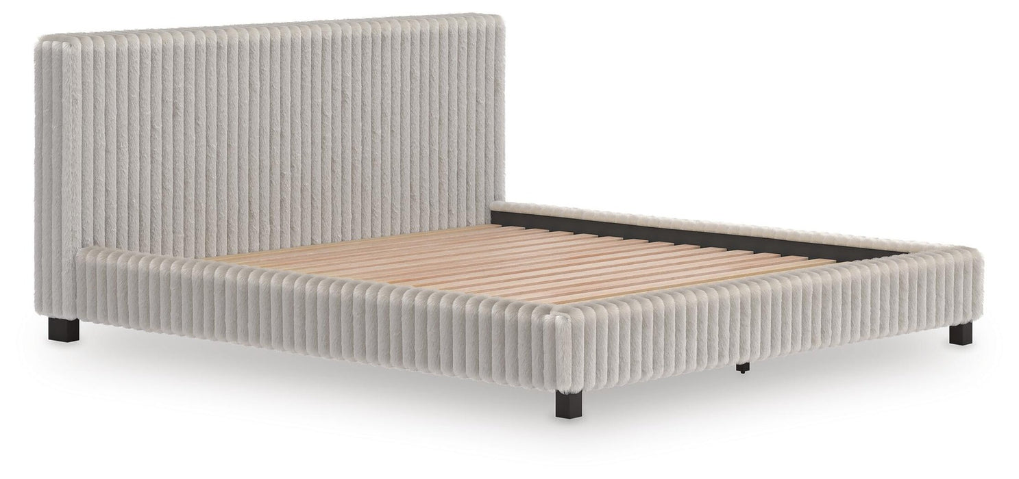 Birmonton California King Upholstered Bed, Dresser, Mirror, Chest and Nightstand