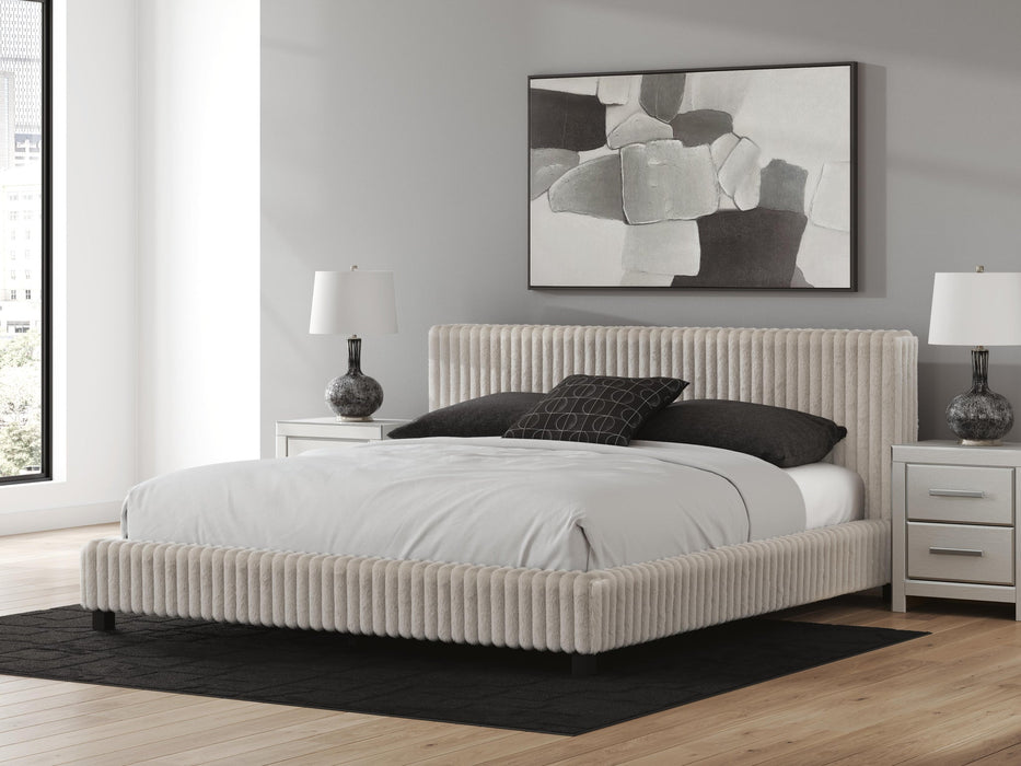 Birmonton California King Upholstered Bed, Dresser, Mirror, Chest and Nightstand