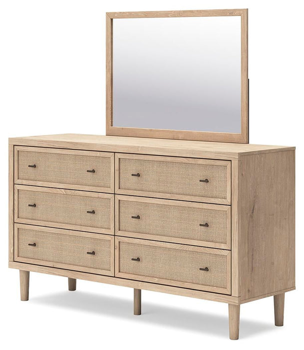 Cielden Queen Upholstered Bed with Roll Slats, Dresser, Mirror, Chest and Nightstand