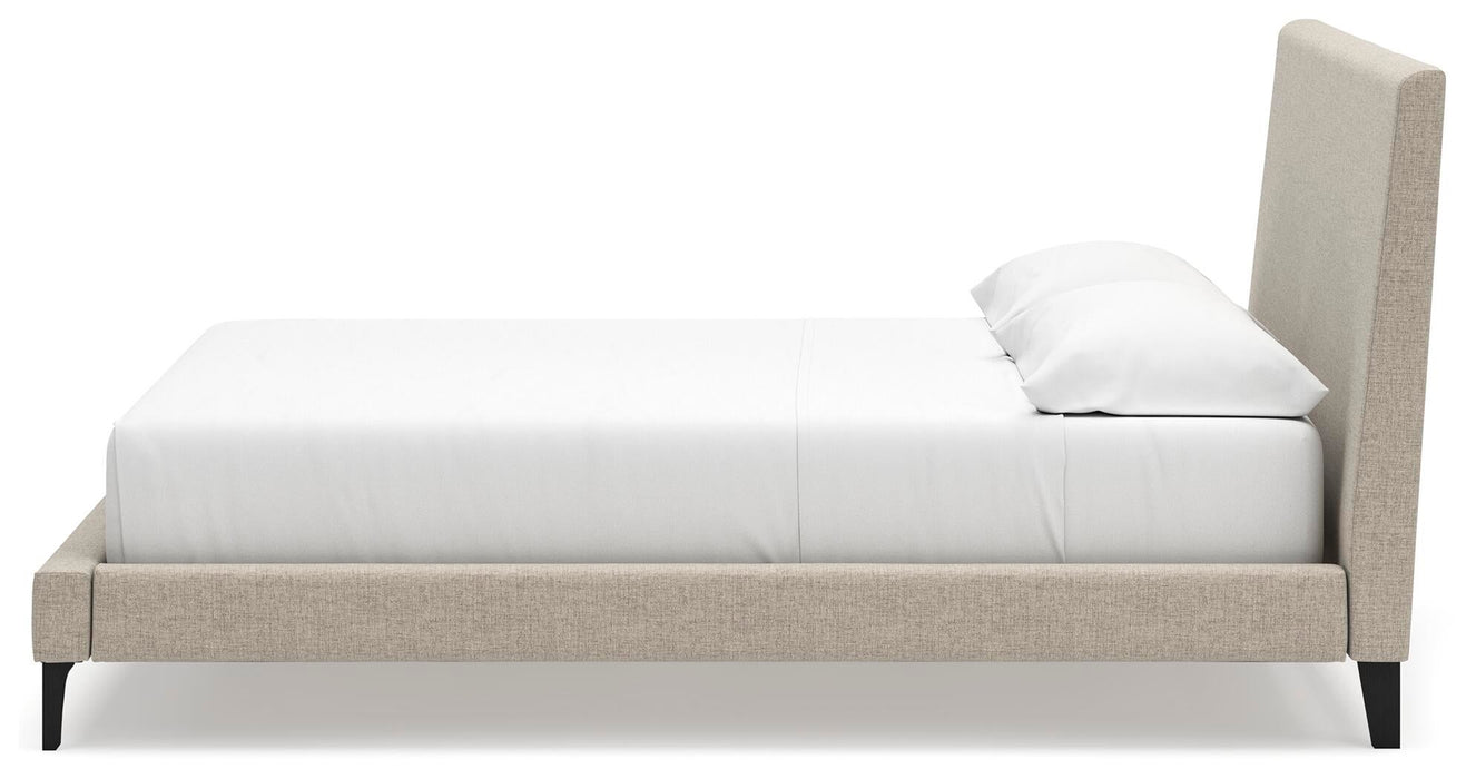 Cielden California King Upholstered Bed with Roll Slats, Dresser, Mirror and Nightstand