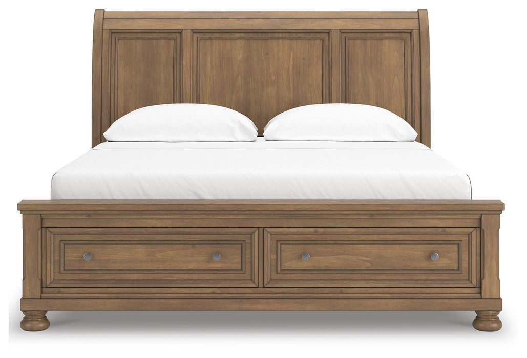 Vandenmore California King Storage Sleigh Bed with Mirrored Dresser