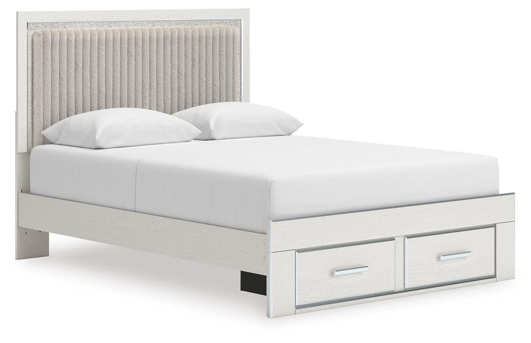 Birmonton Queen Upholstered Panel Platform Storage Bed, Dresser, Mirror, Chest and Nightstand