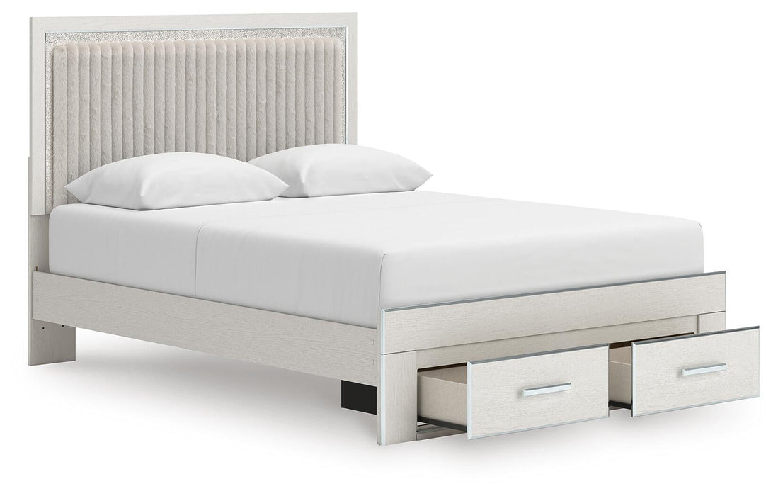 Birmonton Queen Upholstered Panel Platform Storage Bed, Dresser, Mirror, Chest and Nightstand