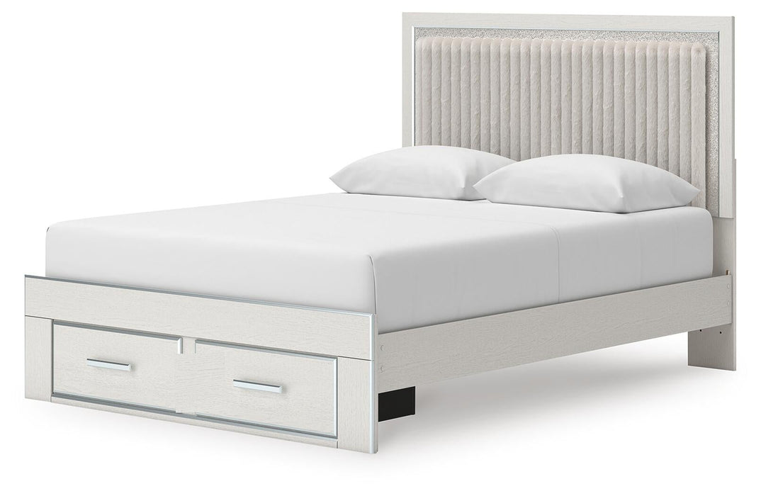 Birmonton Queen Upholstered Panel Platform Storage Bed, Dresser, Mirror, Chest and Nightstand