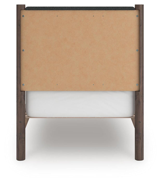 Cadmori Twin Upholstered Panel Platform Bed, Dresser and Mirror