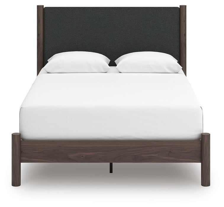 Cadmori Queen Upholstered Panel Platform Bed, Dresser and Mirror