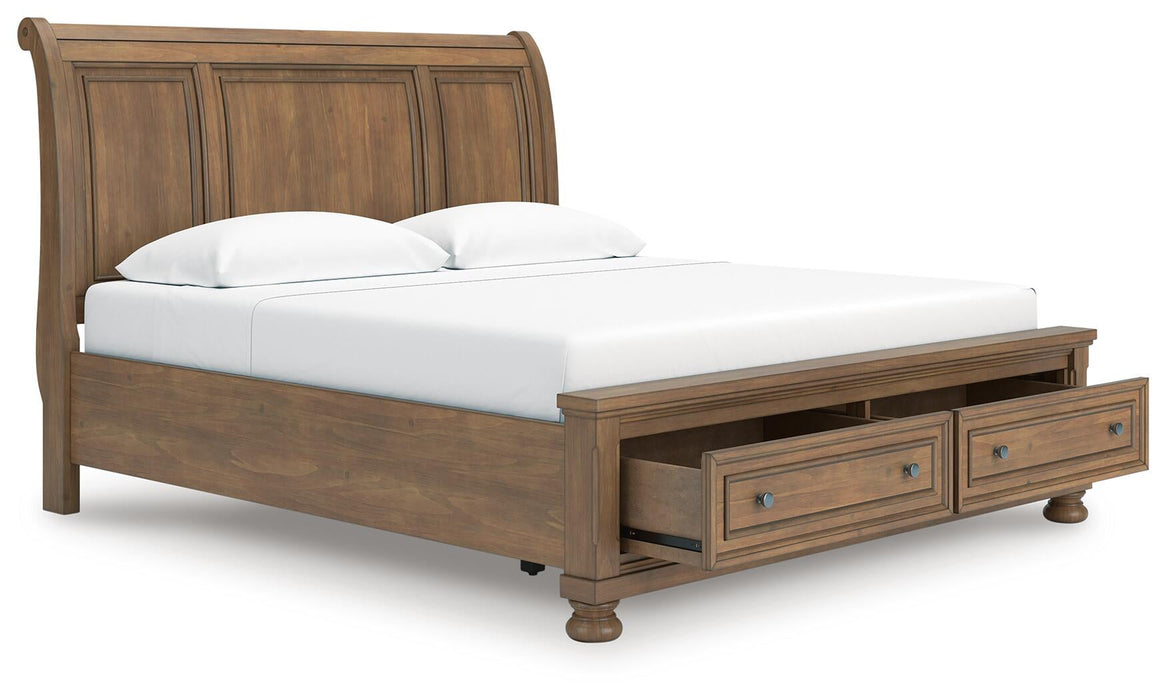 Vandenmore King Storage Sleigh Bed with Mirrored Dresser