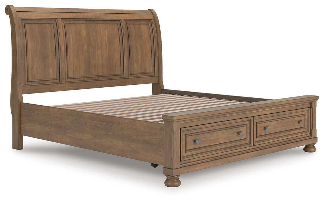 Vandenmore King Storage Sleigh Bed with Mirrored Dresser