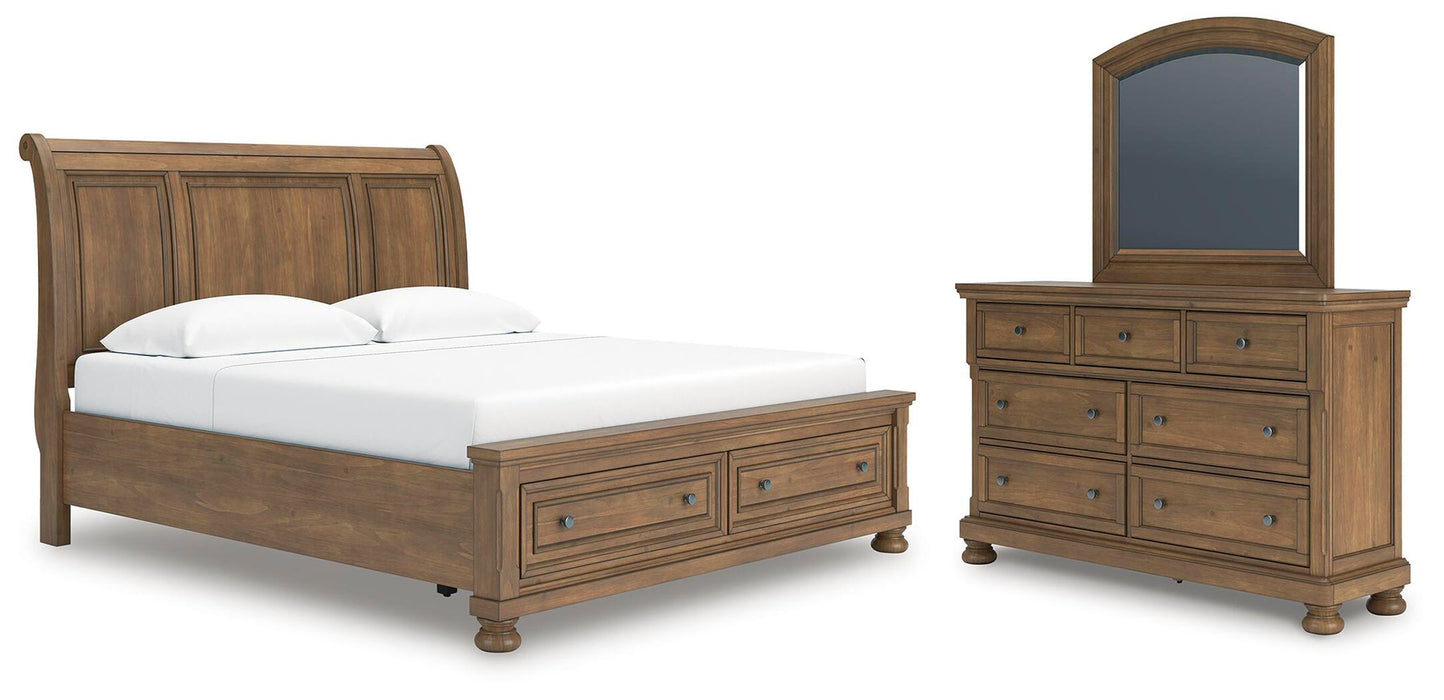 Vandenmore King Storage Sleigh Bed with Mirrored Dresser