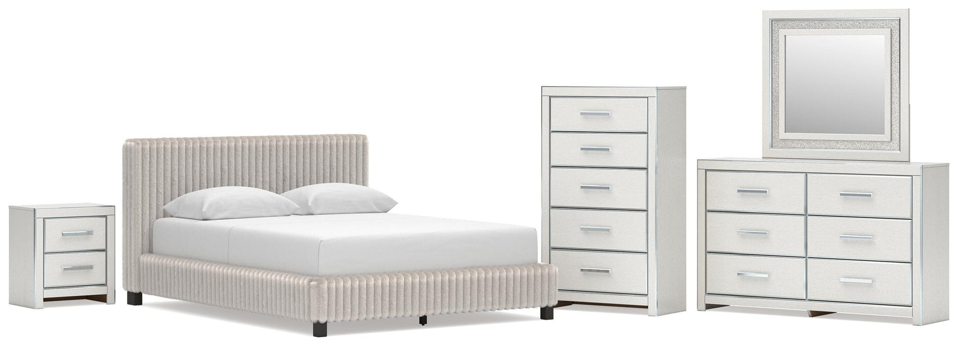 Birmonton Queen Upholstered Bed, Dresser, Mirror, Chest and Nightstand