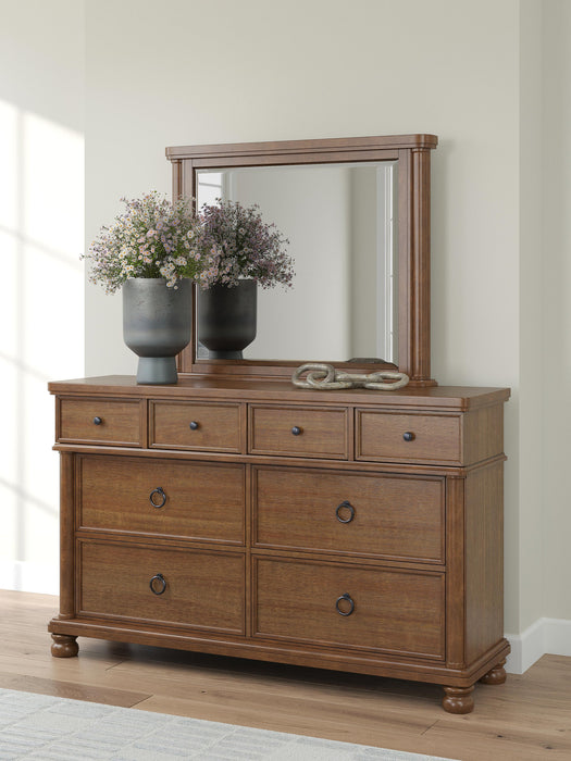 Chadworth King Poster Bed with Mirrored Dresser and Nightstand