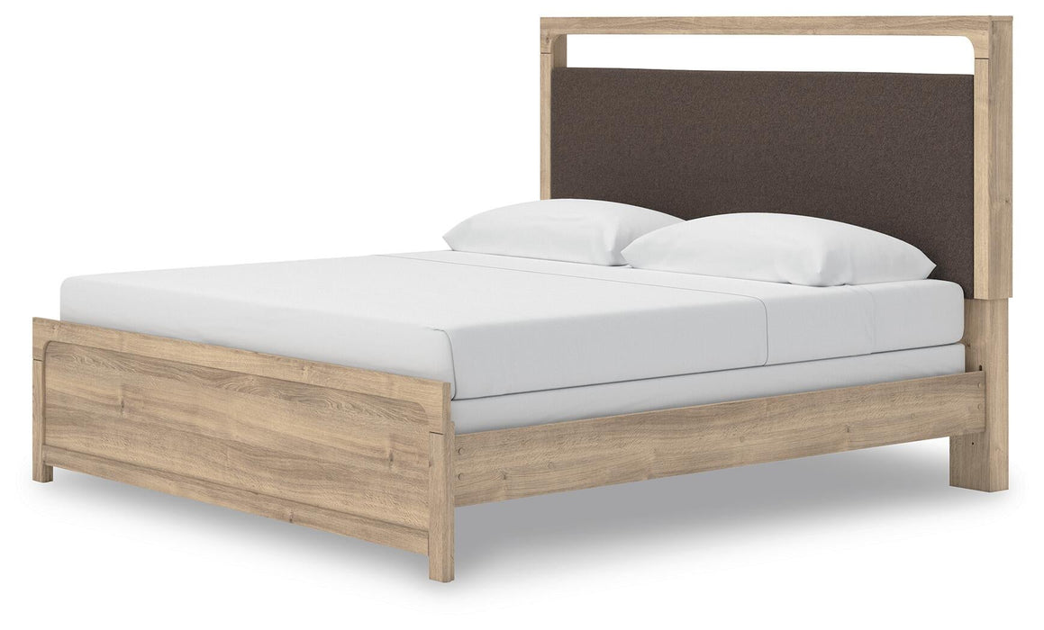 Hollymount King Upholstered Panel Bed, Dresser, Mirror and Nightstand
